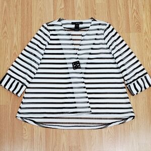 Ali Miles petite medium striped cardigan jacket 3/4 sleeve grandma boho coastal